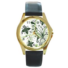 Flower1 Round Gold Metal Watch by designergaze