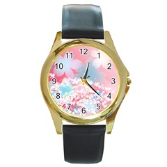 Flower2 Round Gold Metal Watch