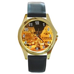 Xmas5 Round Gold Metal Watch by designergaze