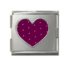 Purple White Dots Mega Link Heart Italian Charm (18mm)