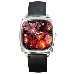 Fireworks Black Leather Watch (square)