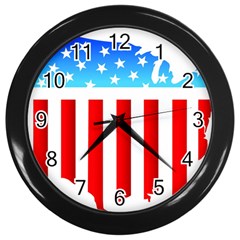 Usa Flag Map Black Wall Clock