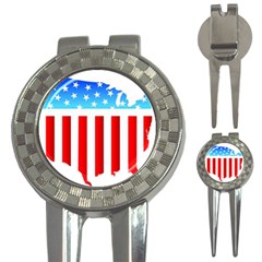 Usa Flag Map Golf Pitchfork & Ball Marker by level3101