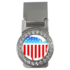 Usa Flag Map Money Clip With Gemstones (round) by level3101