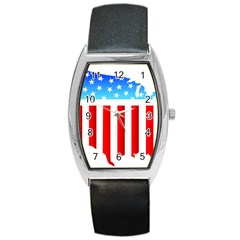 Usa Flag Map Black Leather Watch (tonneau)