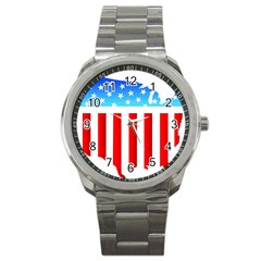 Usa Flag Map Stainless Steel Sports Watch (round) by level3101