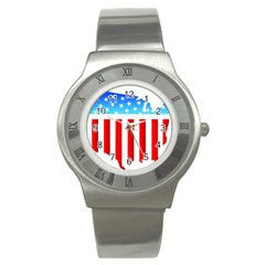 Usa Flag Map Stainless Steel Watch (round)