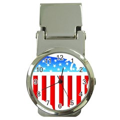 Usa Flag Map Chrome Money Clip With Watch by level3101