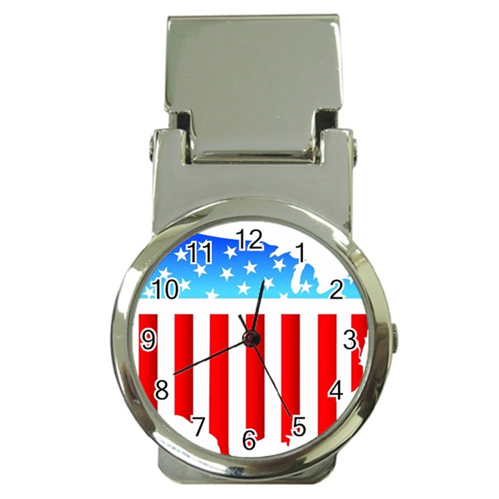 USA Flag Map Chrome Money Clip with Watch