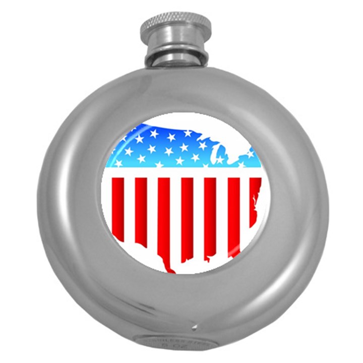 USA Flag Map Hip Flask (Round)