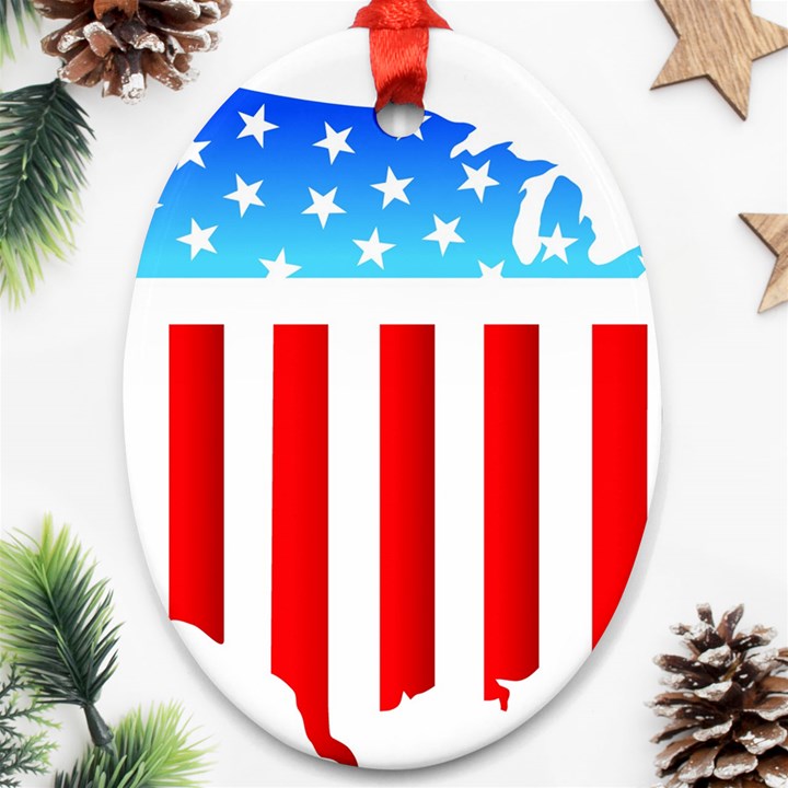 USA Flag Map Oval Ornament (Two Sides)