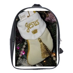 Jesus Christmas Sock Large School Backpack by tammystotesandtreasures