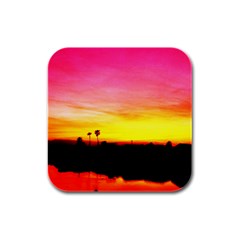 Pink Sunset 4 Pack Rubber Drinks Coaster (square) by tammystotesandtreasures