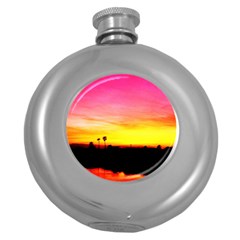 Pink Sunset Hip Flask (round) by tammystotesandtreasures