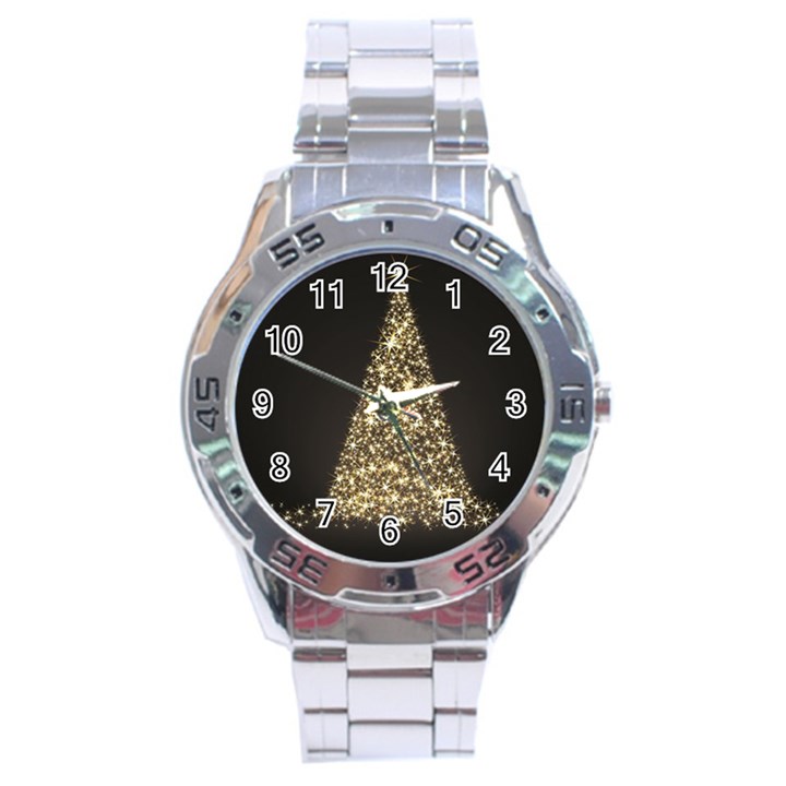 Christmas Tree Sparkle Jpg Stainless Steel Analogue Watch (Round)