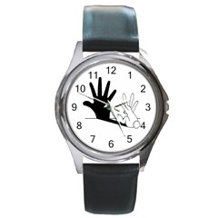 Rabbit Hand Shadow Black Leather Watch (round) by rabbithandshadow