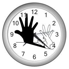 Rabbit Hand Shadow Silver Wall Clock by rabbithandshadow