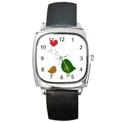 Love Birds Black Leather Watch (square)