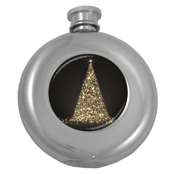 Christmas Tree Sparkle Jpg Hip Flask (Round)