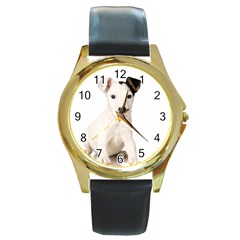 55190649 Black Leather Gold Rim Watch (round)