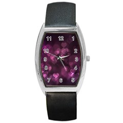 Purple Bokeh Black Leather Watch (tonneau)