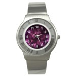 Purple Bokeh Stainless Steel Watch (Round) Front