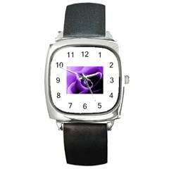 Purple Rose Black Leather Watch (square)