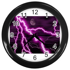 Purple Lightning Black Wall Clock