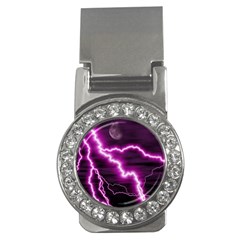 Purple Lightning Money Clip With Gemstones (round)