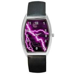 Purple Lightning Black Leather Watch (tonneau)