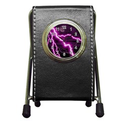 Purple Lightning Stationery Holder Clock