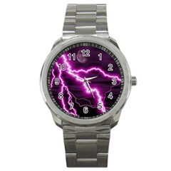 Purple Lightning Stainless Steel Sports Watch (round)