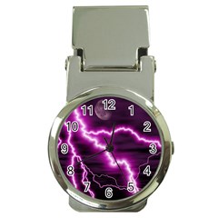 Purple Lightning Chrome Money Clip With Watch