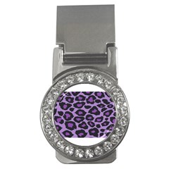 Purple Leopard Print Money Clip With Gemstones (round) by PurpleVIP