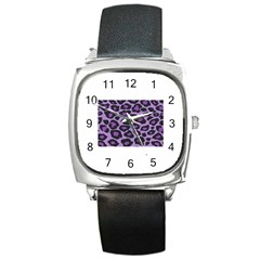 Purple Leopard Print Black Leather Watch (square)