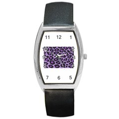 Purple Leopard Print Black Leather Watch (tonneau)