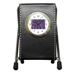 Purple Leopard Print Stationery Holder Clock