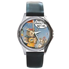 Wombat Woman Black Leather Watch (round)