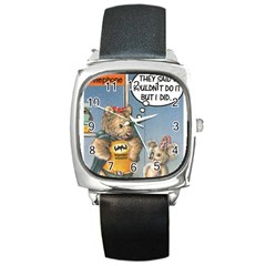 Wombat Woman Black Leather Watch (square)