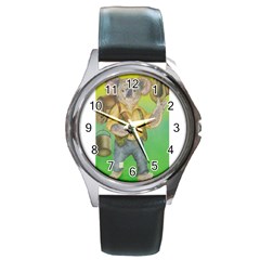 Green Gold Swaggie Black Leather Watch (round)