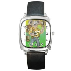 Green Gold Swaggie Black Leather Watch (square)