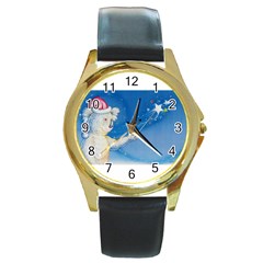 Santa Wand Koala Black Leather Gold Rim Watch (round) by Koalasandkangasplus