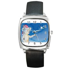 Santa Wand Koala Black Leather Watch (square)