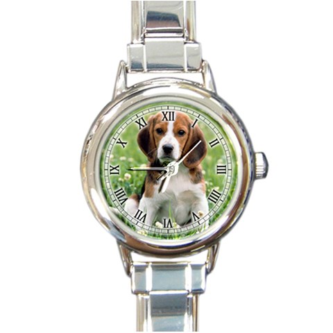 Cute Beagle Puppy Round Italian Charm Watch  